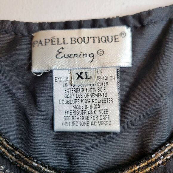 Papell Boutique Vintage Silk Fully Beaded Sequin Jacket Black Fuschia Women's XL - Picture 7 of 12